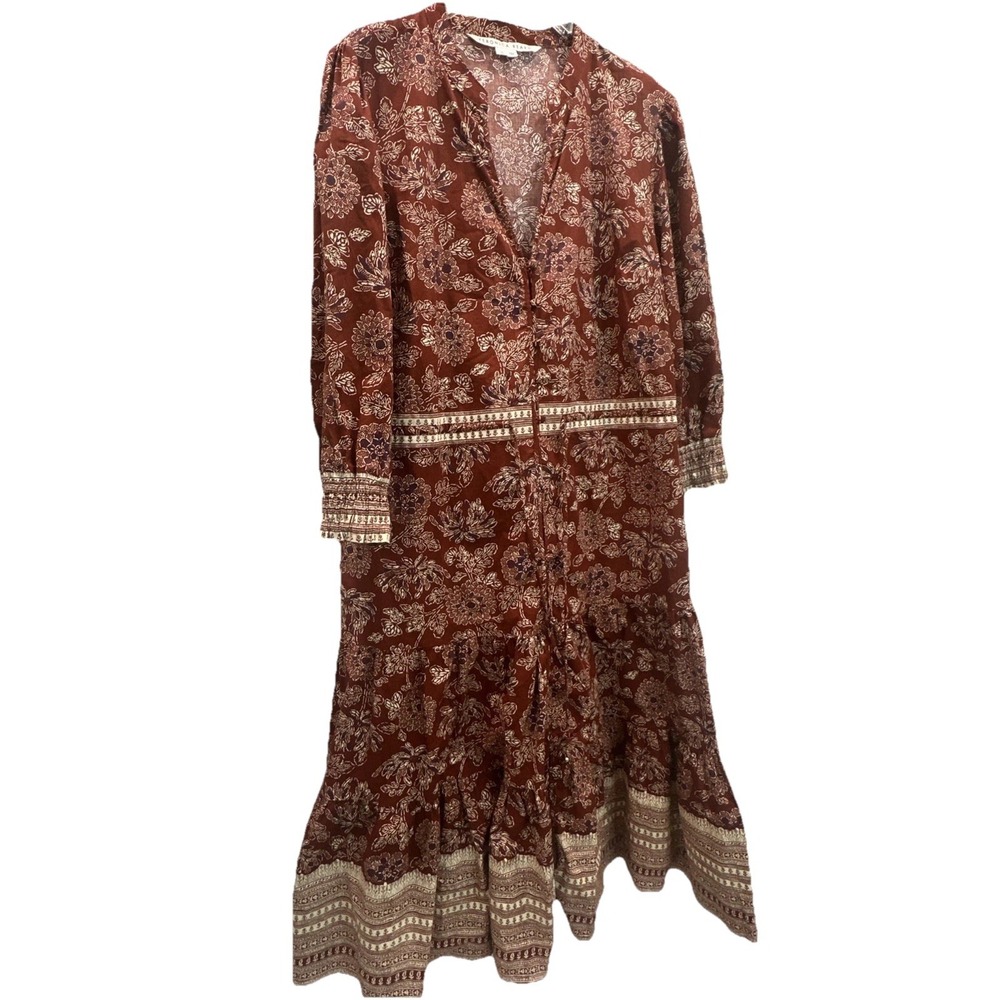 Veronica Beard Swedie Midi Dress V-Neck Long Sleeves Women's Size 16 Cotton